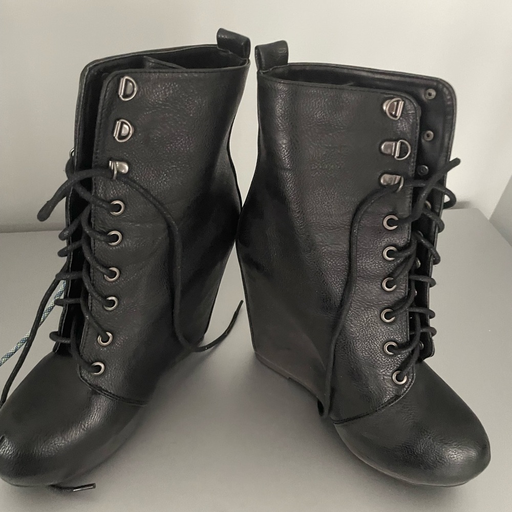 leather wedge boots Never worn
